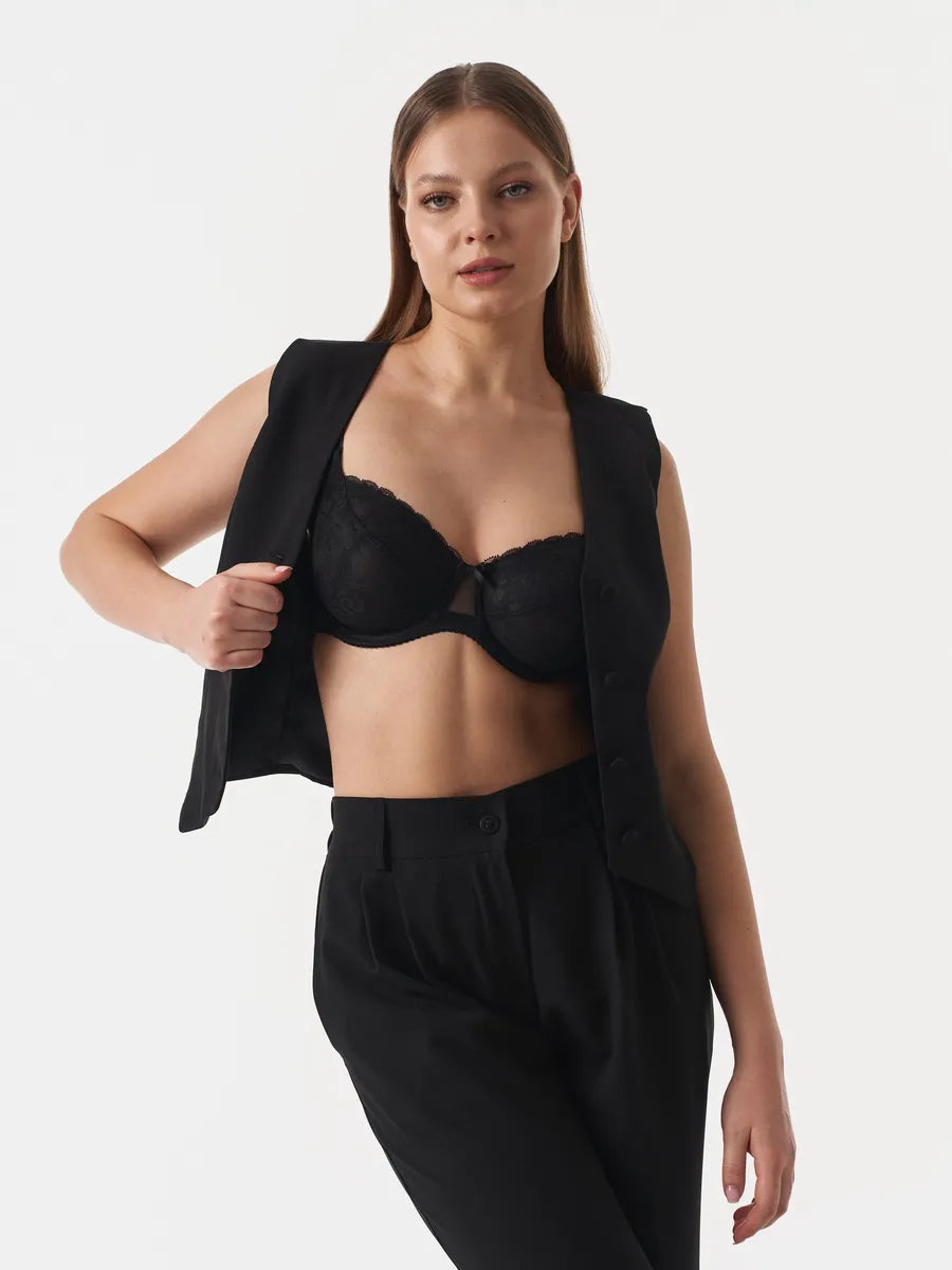 Classic Underwire Bra with Lace and Bows 117180